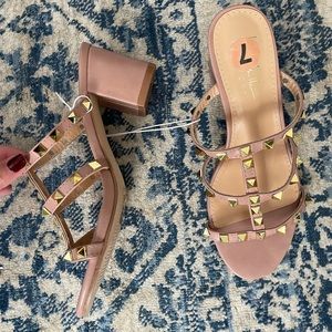 Studded chunky heel mules